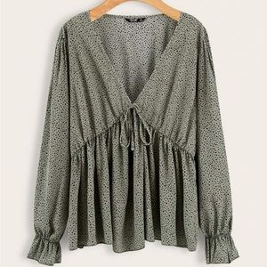 Speckled Print Self-Tie Peplum Top